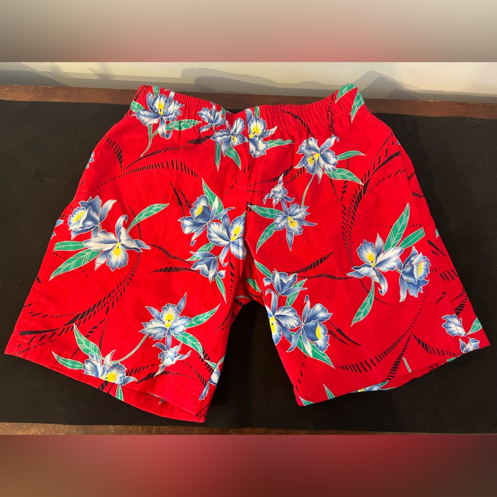 Paradise found Hawaii vintage kids xl or large red swim trunks shorts 1980s